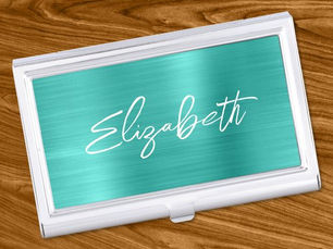 Top 5! Turquoise Foil Modern Brush Script First Name Business Card Case