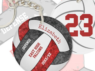 Best Deals! red black team colors personalized volleyball keychain