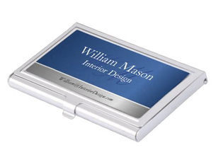 Review Blue Foil and Steel, Monogram Business Card Holder