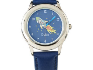 Best Deals! Boys Cute Blue Rocket Ship Space and Name Kids Watch