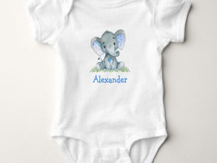 Best Price! Watercolor Blue Baby Elephant on Greenery Baby Bodysuit