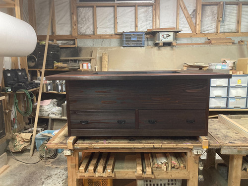 灰 五徳セット】大型箱型囲炉裏テーブル1800x900x700mm 3点