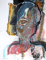 Buste de profil, 2025, Aquarelle, pastel gras, encre de Chine, huile et crayon sur papier collés, 65 x 50 cm copie.JPG