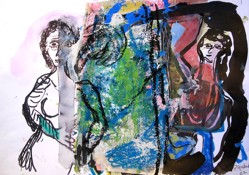 Personnages avec paysage à l'oiseau, 2022