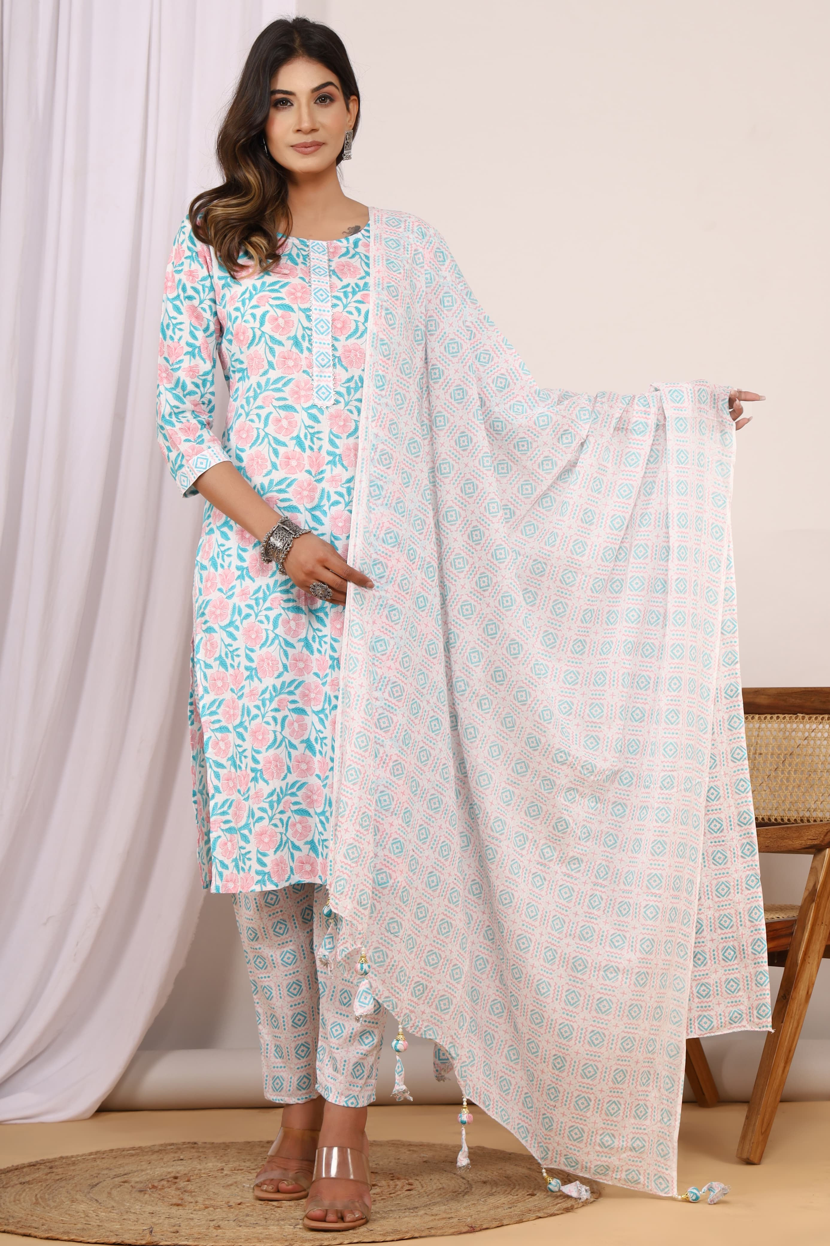 Printed cotton Kurthi suite set