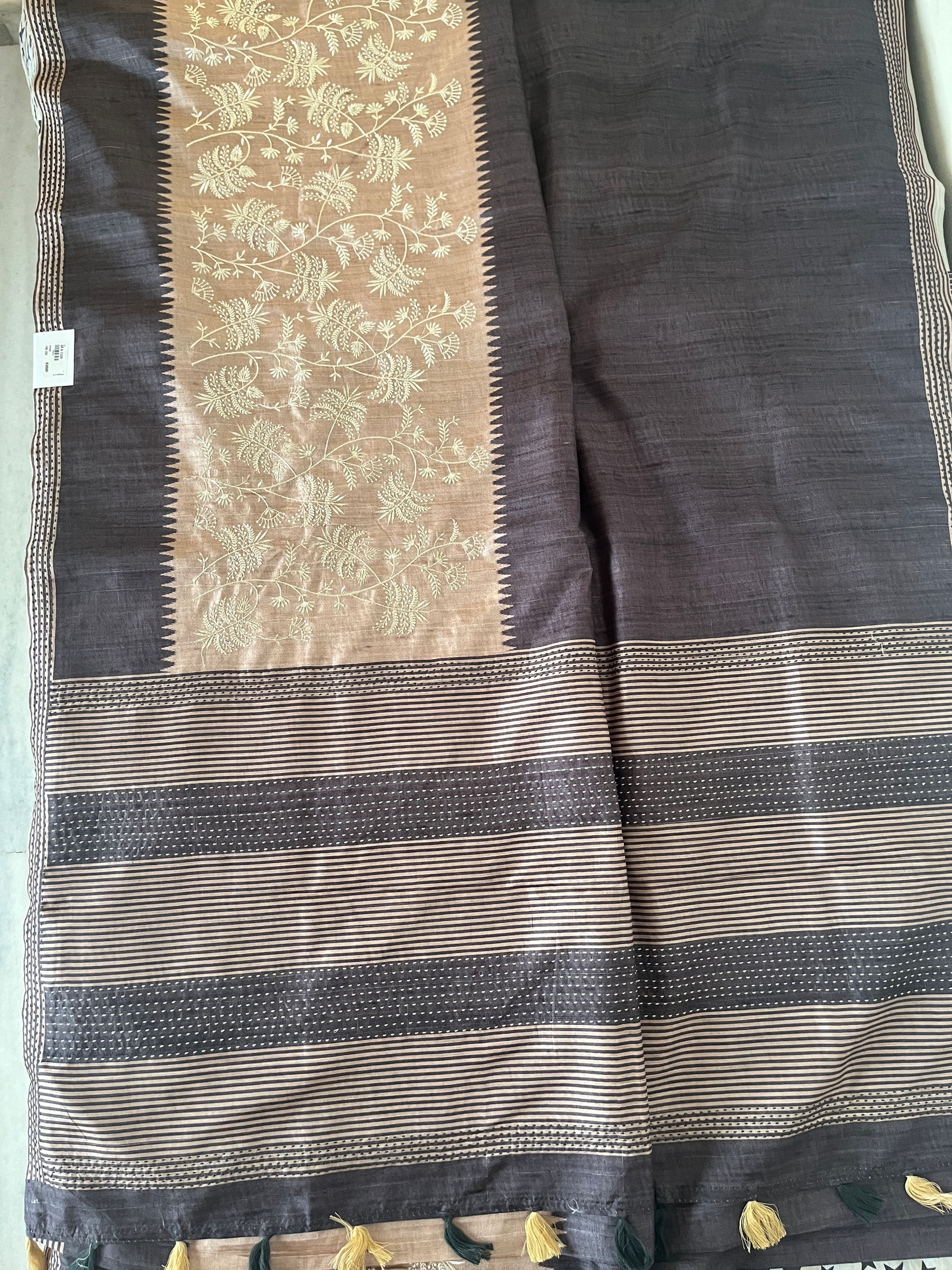 Tusser embroidery saree