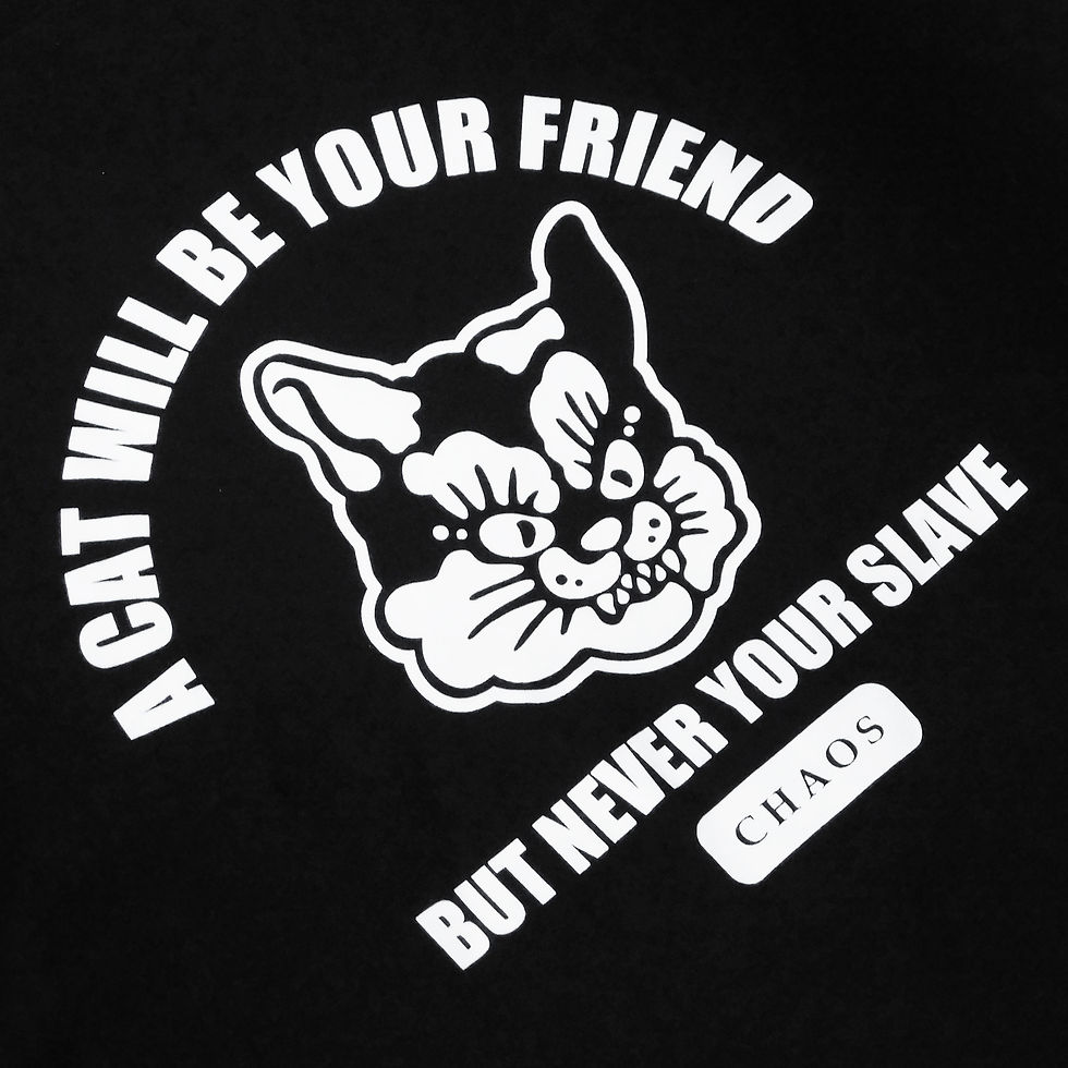 サムネイル： 《CHAOS × 妖怪》化け猫ビッグシルエットTシャツ(五分袖)※ブラック