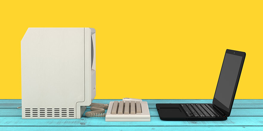 Computer Technology Concept. The System Unit, Monitor, Keyboard and Mouse in front of Mode