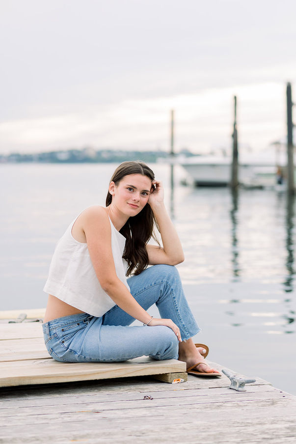 High school senior portrait on dock