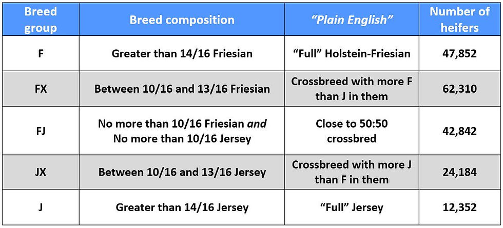 Table 1. Description of breed groups and number of heifers in each breed group
