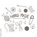 texte Hand Made et dessins faits mainaiguilles bobines de fil ciseaux boutons