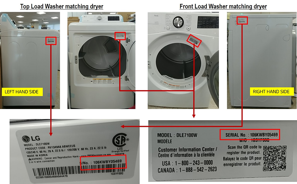 Locate model tag on a washer and dryer