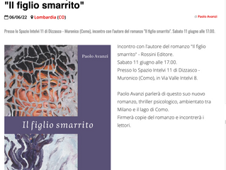 Presentazione del romanzo "Il figlio smarrito" allo Spazio Intelvi 11 di Dizzasco (Como)