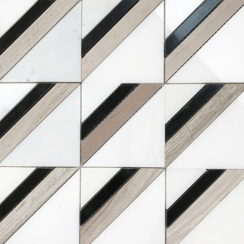 Thumbnail: A contrasting, contemporary geometric triangle pattern created by using different marbles in white, black & taupe