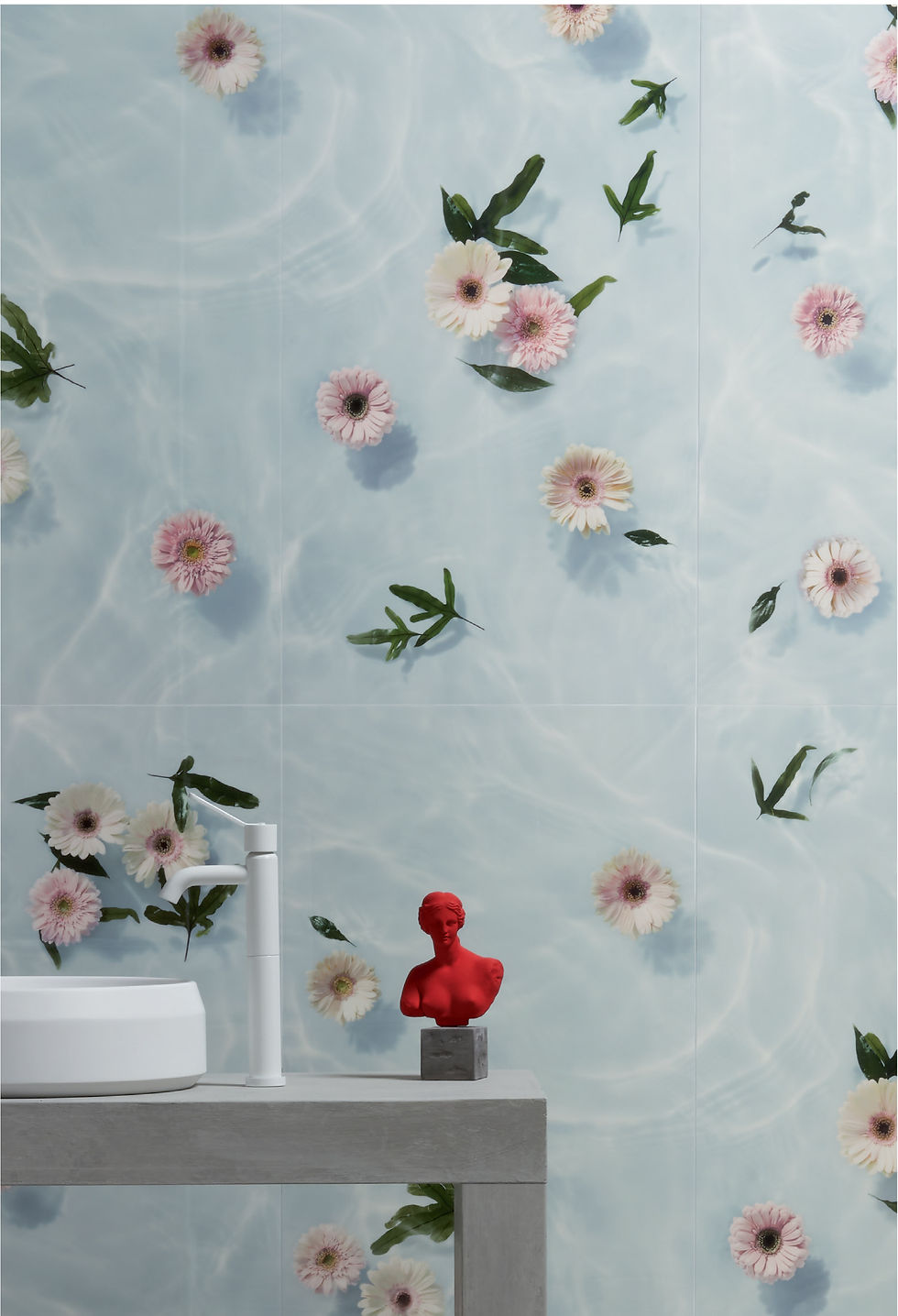 Thumbnail: Featuring a Gerber Daisies floating in a rippled pool, Papier41 Lux Louis tile provides a fresh take on the classic Monet