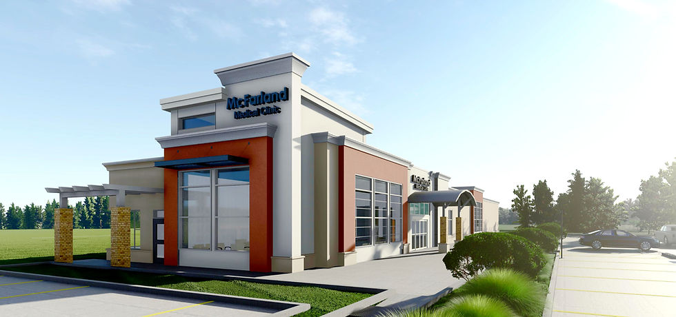 A rendered photo of McFarland Medical Clinic Health Care center project located McFarland, CA.