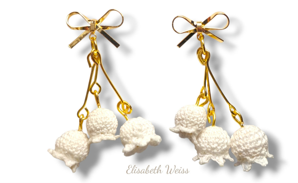 עגילי Lily of the valley אומנותיים - שושנת העמקים בעבודת יד