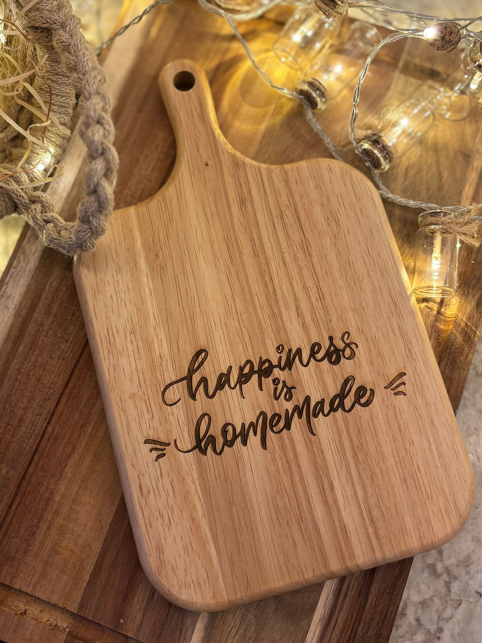 Oak happiness is homemade paddle chopping board wooden kitchen custom engraved décor