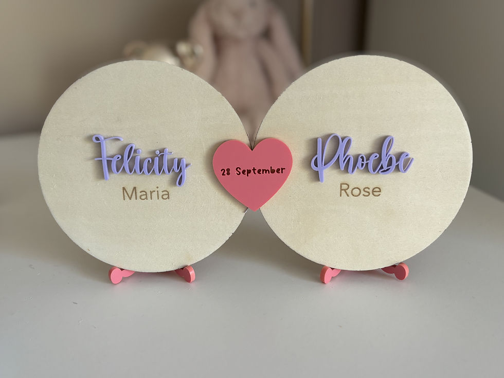 Twins baby announcement circles engraved name date unique keepsake