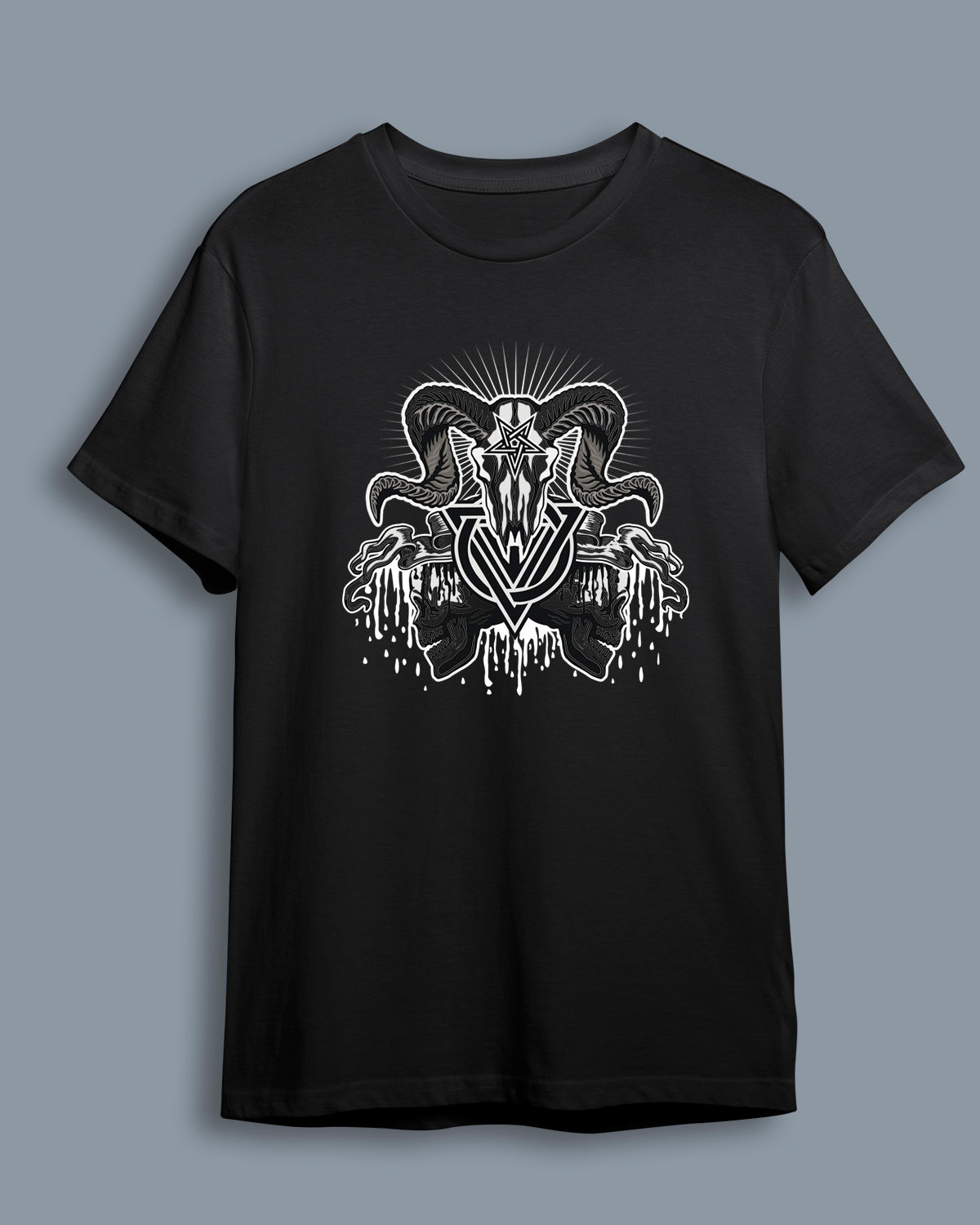 Baskılı Kısa Kollu Unisex Basic_gothic-sign-ile-kafatası-grunge-vintage-tasarım2