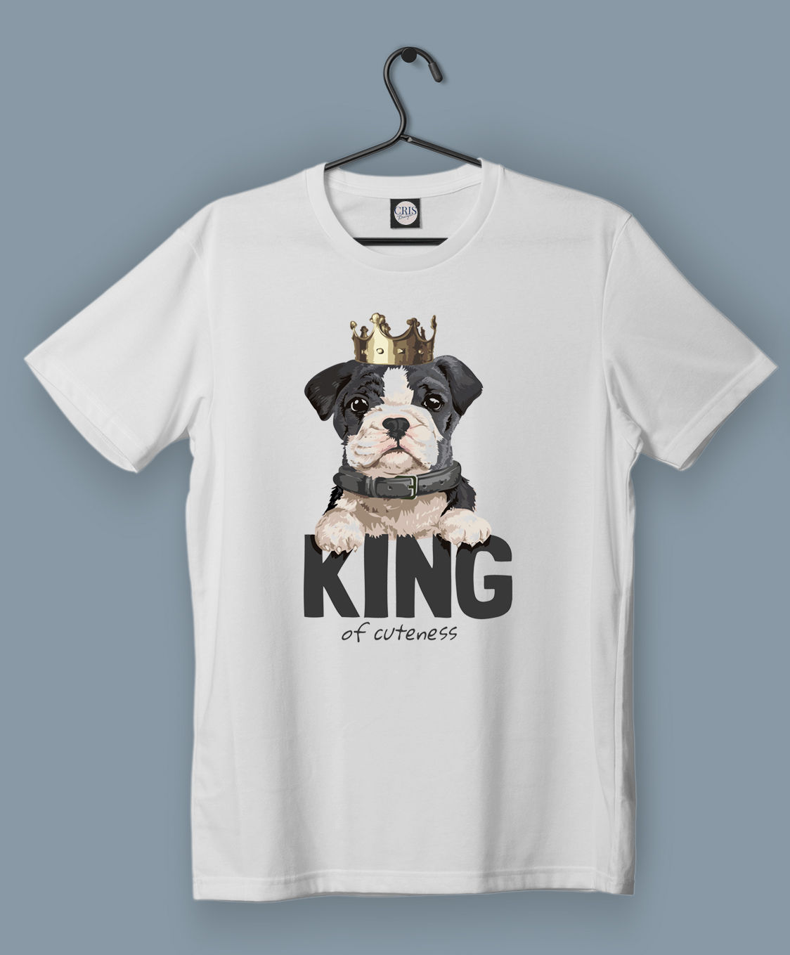 Baskılı Kısa Kollu Unisex Basic_king-cuteness-slogan-with-cute-dog-wearing