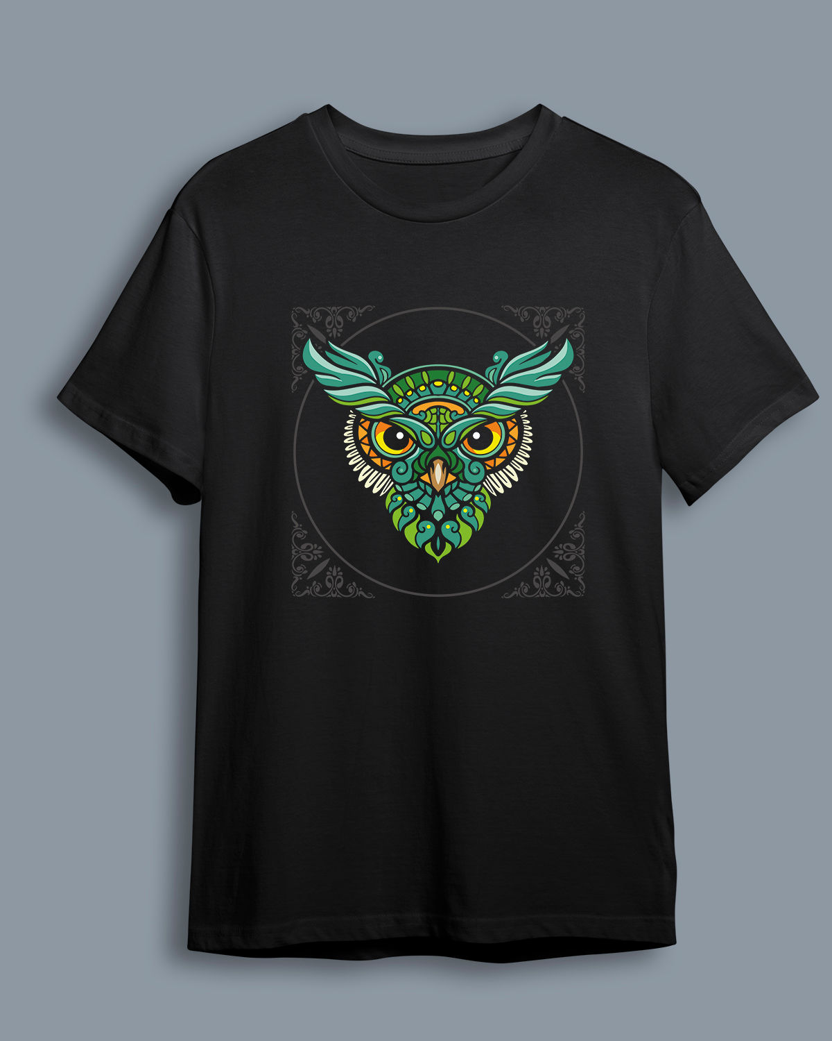 Baskılı Kısa Kollu Unisex Basic_colorful-beautiful-owl-zentangle-arts-isolated
