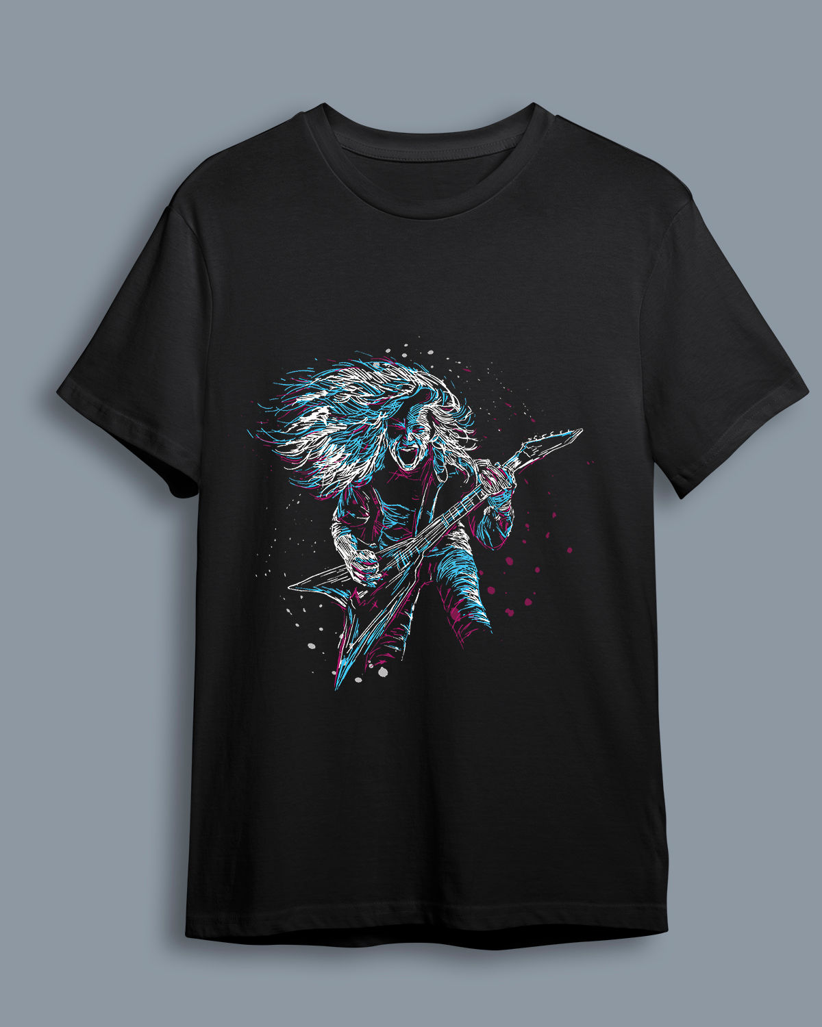Baskılı Kısa Kollu Unisex_abstract-rock-gitar-çalar