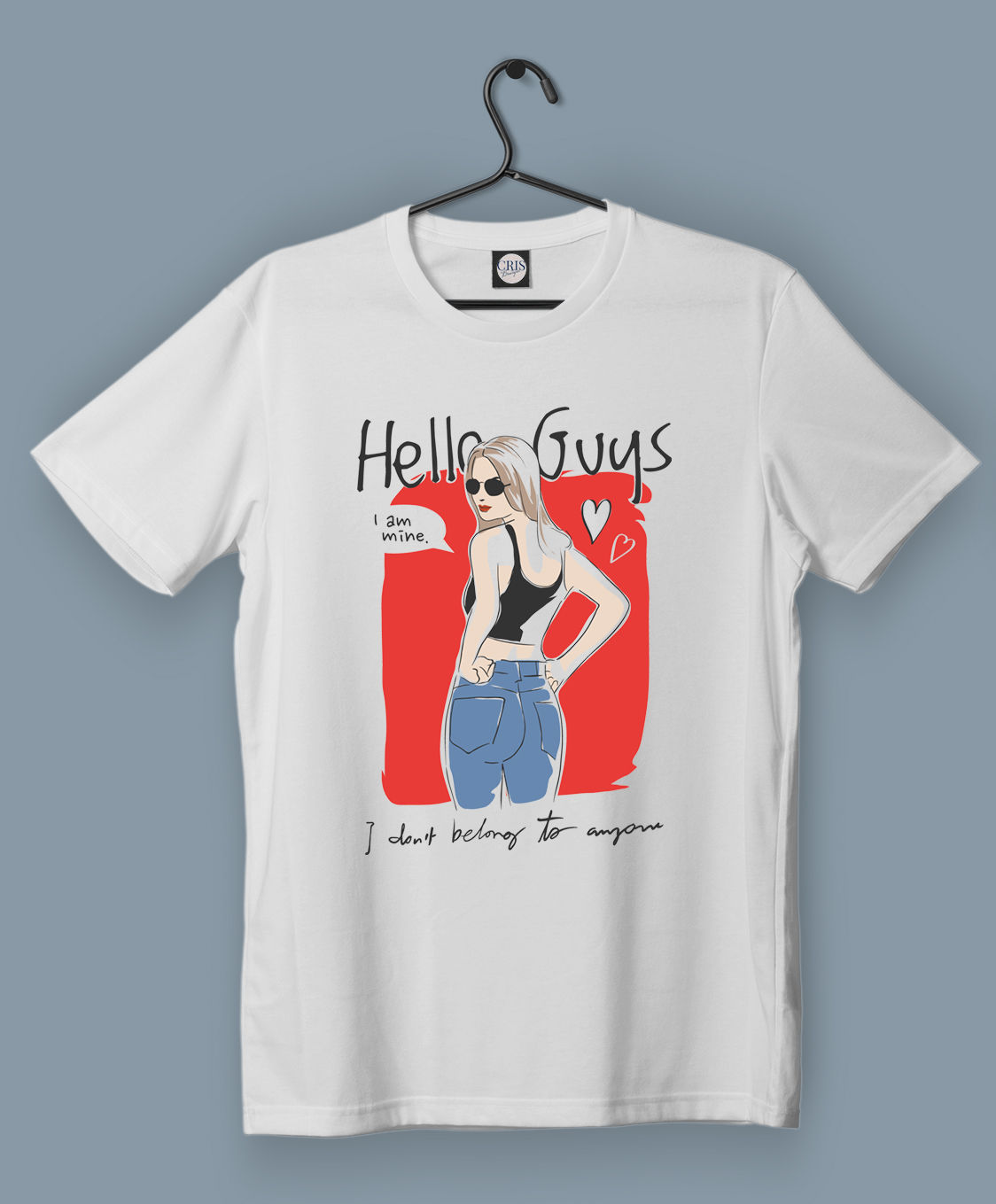 Baskılı Kısa Kollu Unisex Basic_el-çizilmiş-kızla-merhaba-adam-sloganı