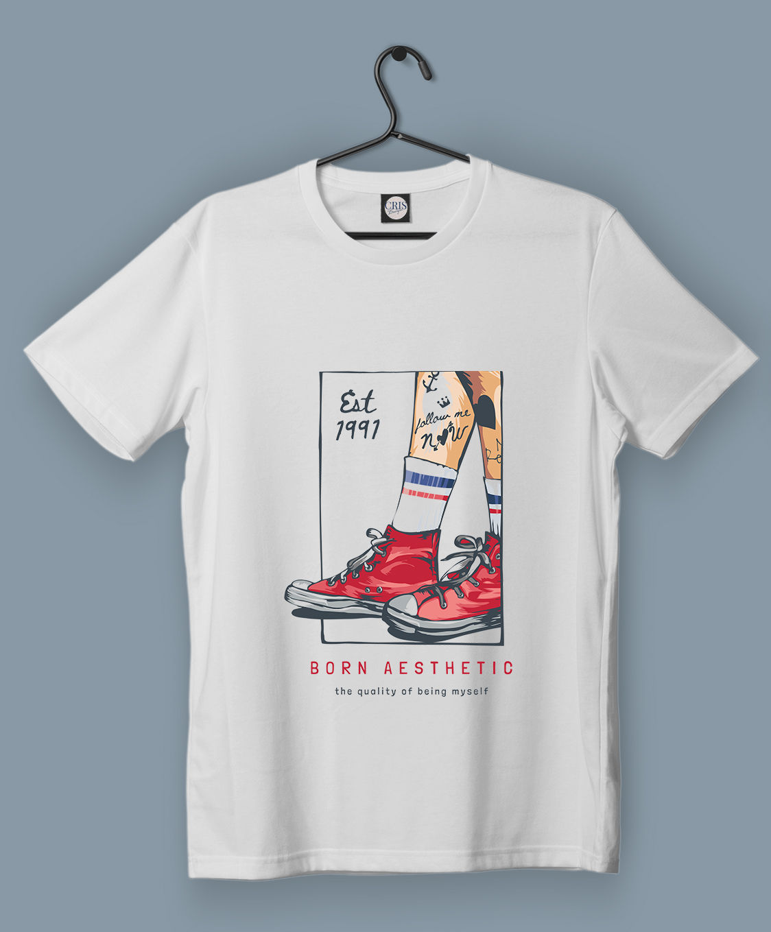 Дамски маратонки Unisex_born-aesthetic-slogan-with-tattooed-legs-red-sneakers
