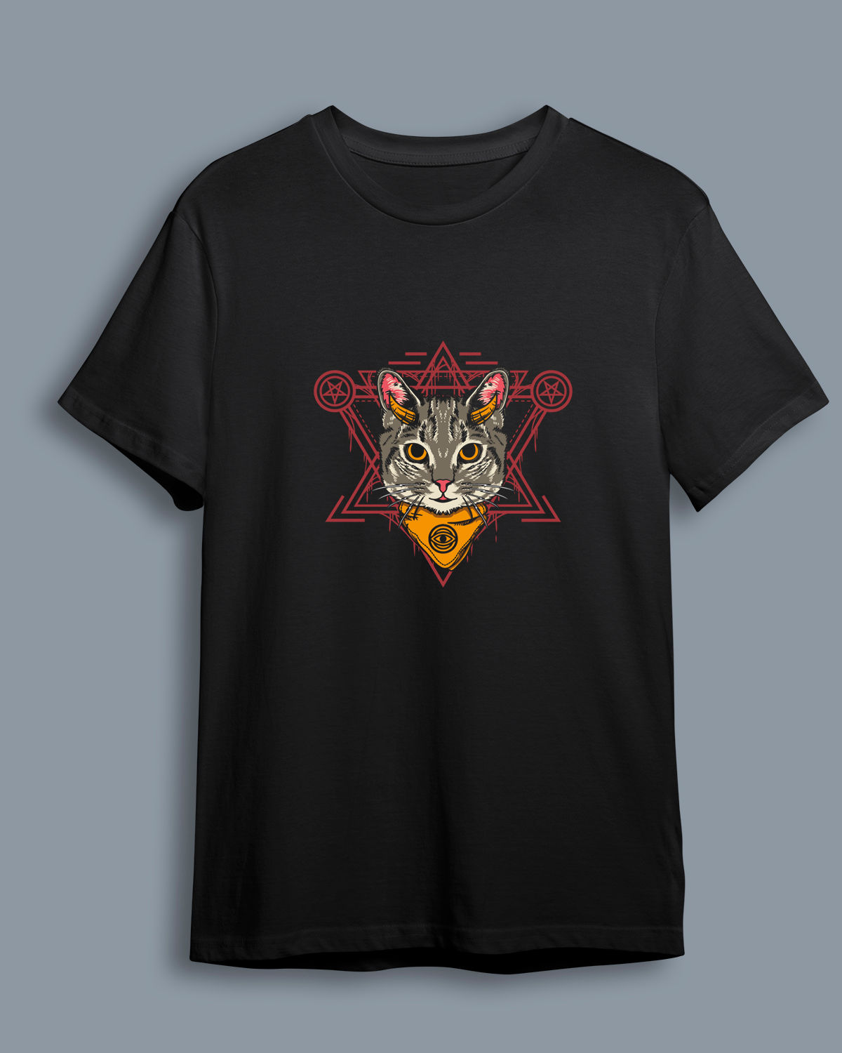 Baskılı Kısa Kollu Unisex Basic_illuminati-cat