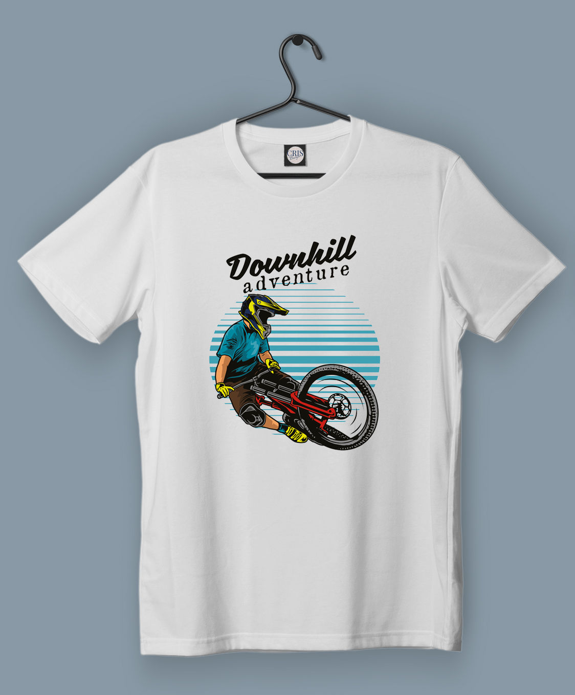 Baskılı Kısa Kollu Unisex Basic_extreme-downhill-jumping-illustration-man-bike