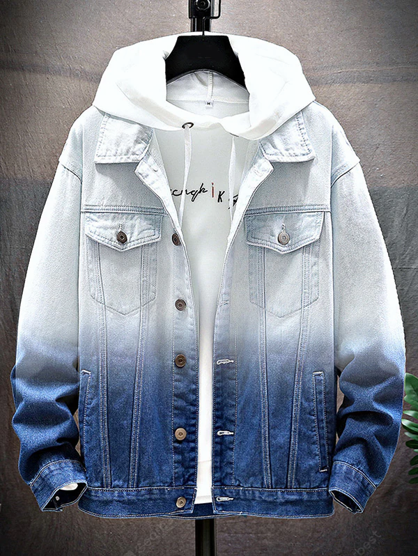 Male Denim Jacket Turn-down Collar Long Sleeves - Mja