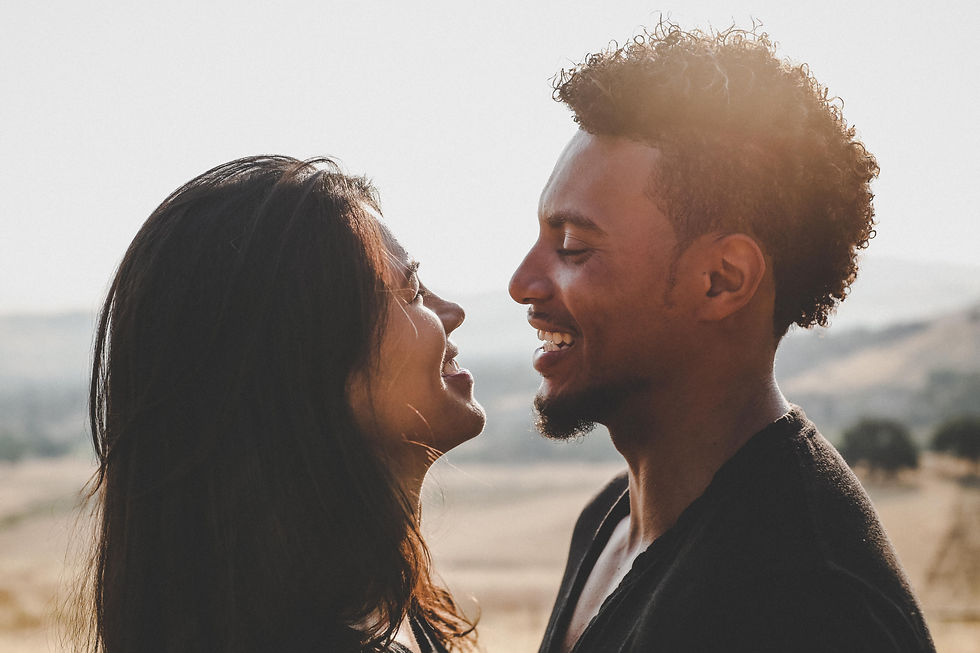 interracial couple smiles