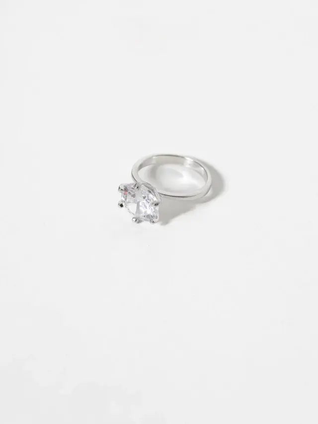 Miniatura: Anel Solitário Clássico com Zircônia Luxo Ródio Branco