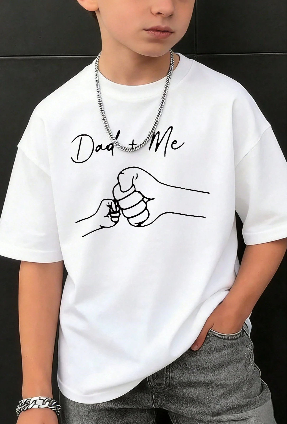 Tween Boys "Dad + Me" White Short Sleeve T-Shirt