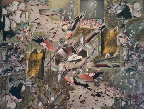 1. Nicole Rowley, " Breaking the Pattern", photo collage on drywall and walnut ink, 37x48, 2026