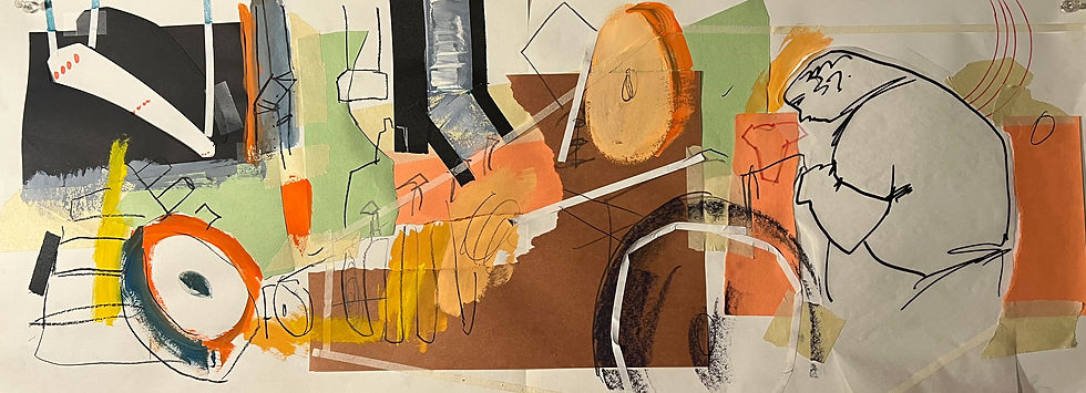 The Run,  28 x 11 inches, collage, crayon, ink, gouache & graphite, 2025