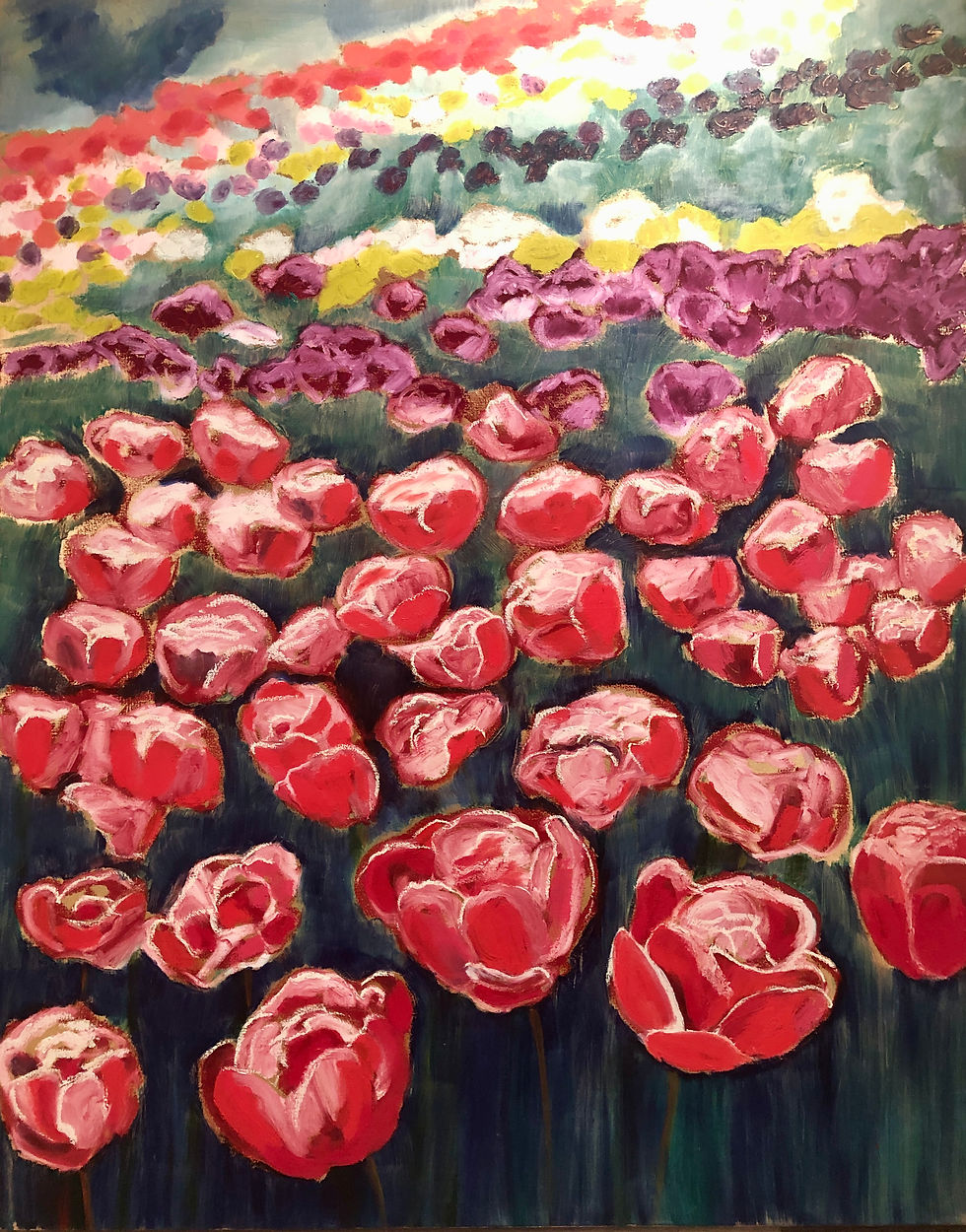 Mandy Kelso, ”She said Mama” 48”x60” x1.5” oil sticks on imitation gold-leafed canvas $1050