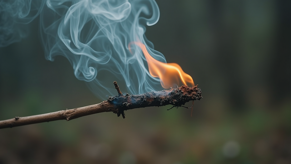 Close-up view of burning sage stick with smoke rising
