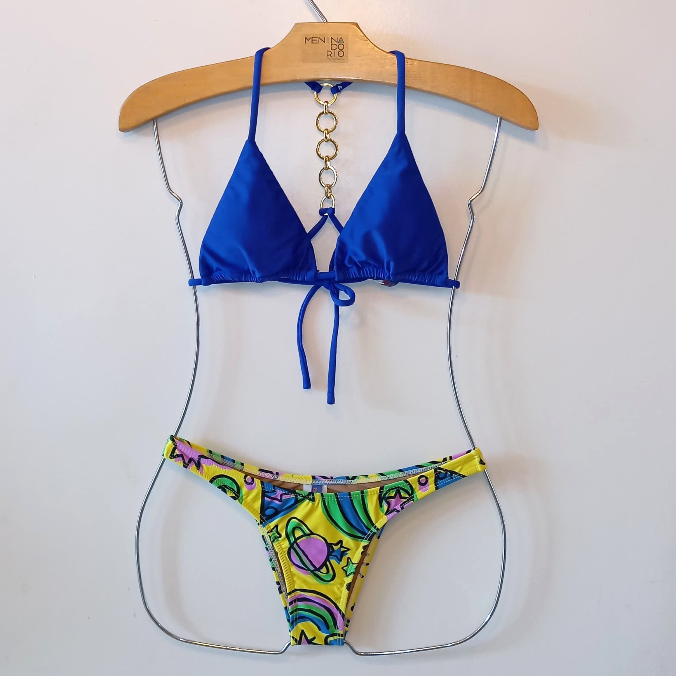 Biquíni cortininha elos azul tanga asa delta Joy Blueman