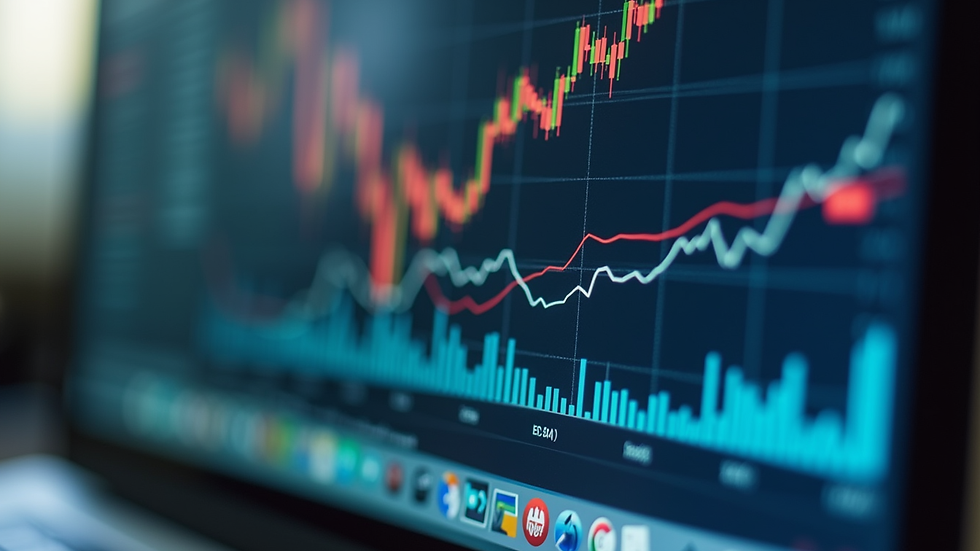 Close-up view of a computer screen displaying financial analytics and charts