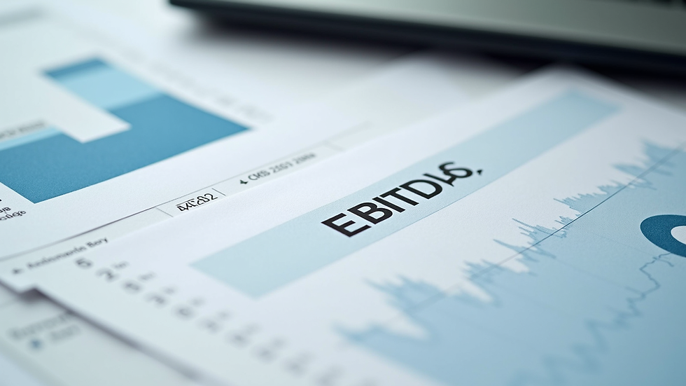 Close-up view of financial documents with EBITDA calculations