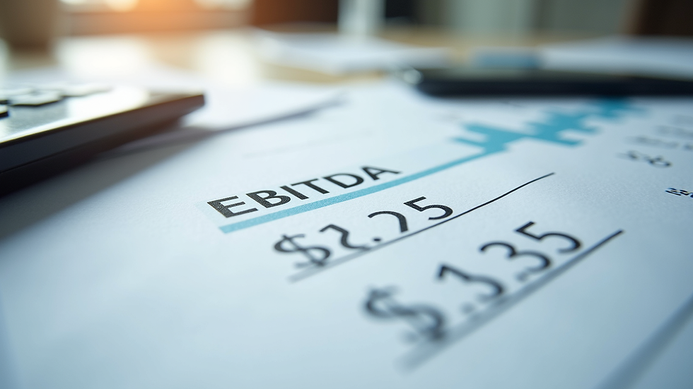 Eye-level view of financial documents with highlighted EBITDA figures
