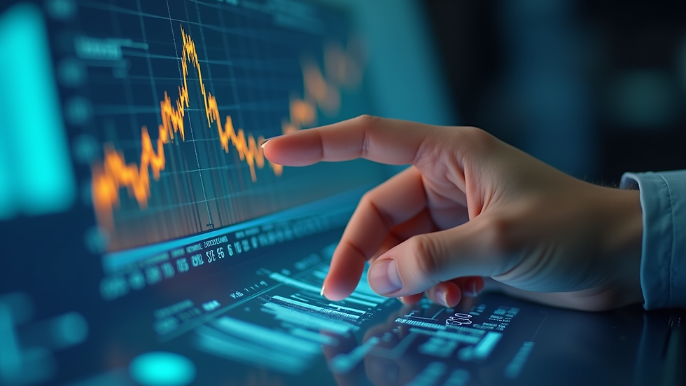 Close-up view of a user interacting with a financial analytics dashboard