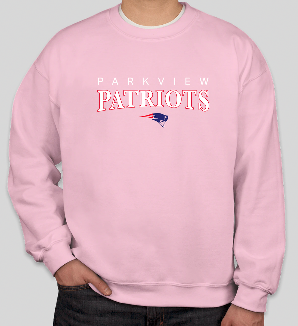 Thumbnail: Pink Parkview Christian School Lincoln Crewneck that says, "Parkview Patriots" with a logo under it.