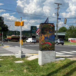 Utility box wrapped with art; Photograph; Fall at Happy Hollow