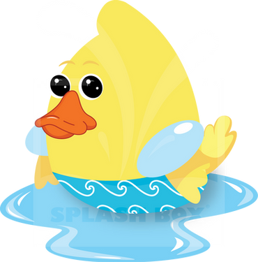 Shikamo's left profile, swimming in blue water, wearing a teal and white wave print bathing suit.