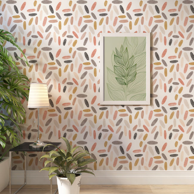 Neutral Ovals print shown on wallpaper. 

Digital artwork by Shelby Ruch.