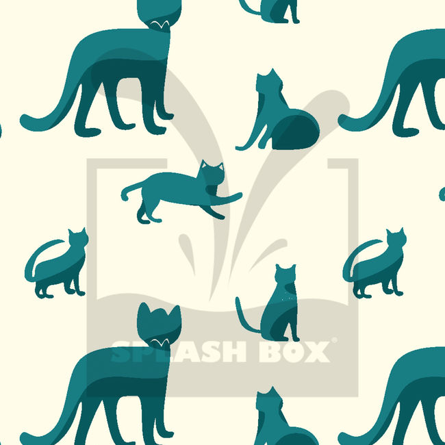 Seamless pattern design featuring teal cats on a cream background.

Artwork by Charles Cook.