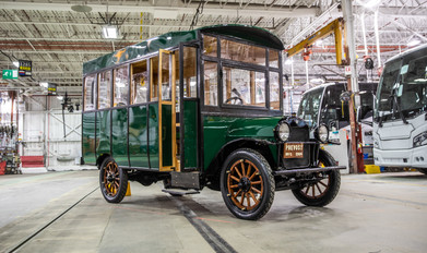 a reproduction of the first Prevost coach